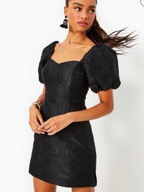 NEW Black LILLY PULITZER Short Sleeve Morena Puff Sleeve Dress Romper 4 NWT